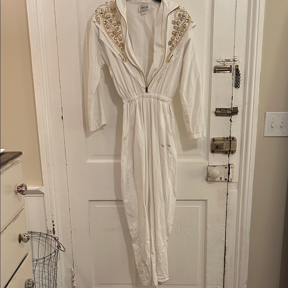 White Embellished Jumpsuit - Picture 1 of 8